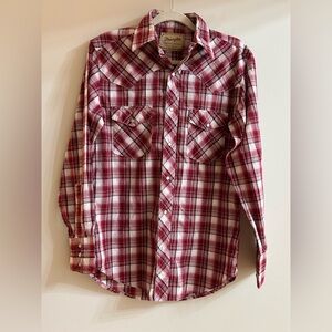 Wrangler Western Men's Classic Red Plaid Snap Button Down Shirt, Size Small